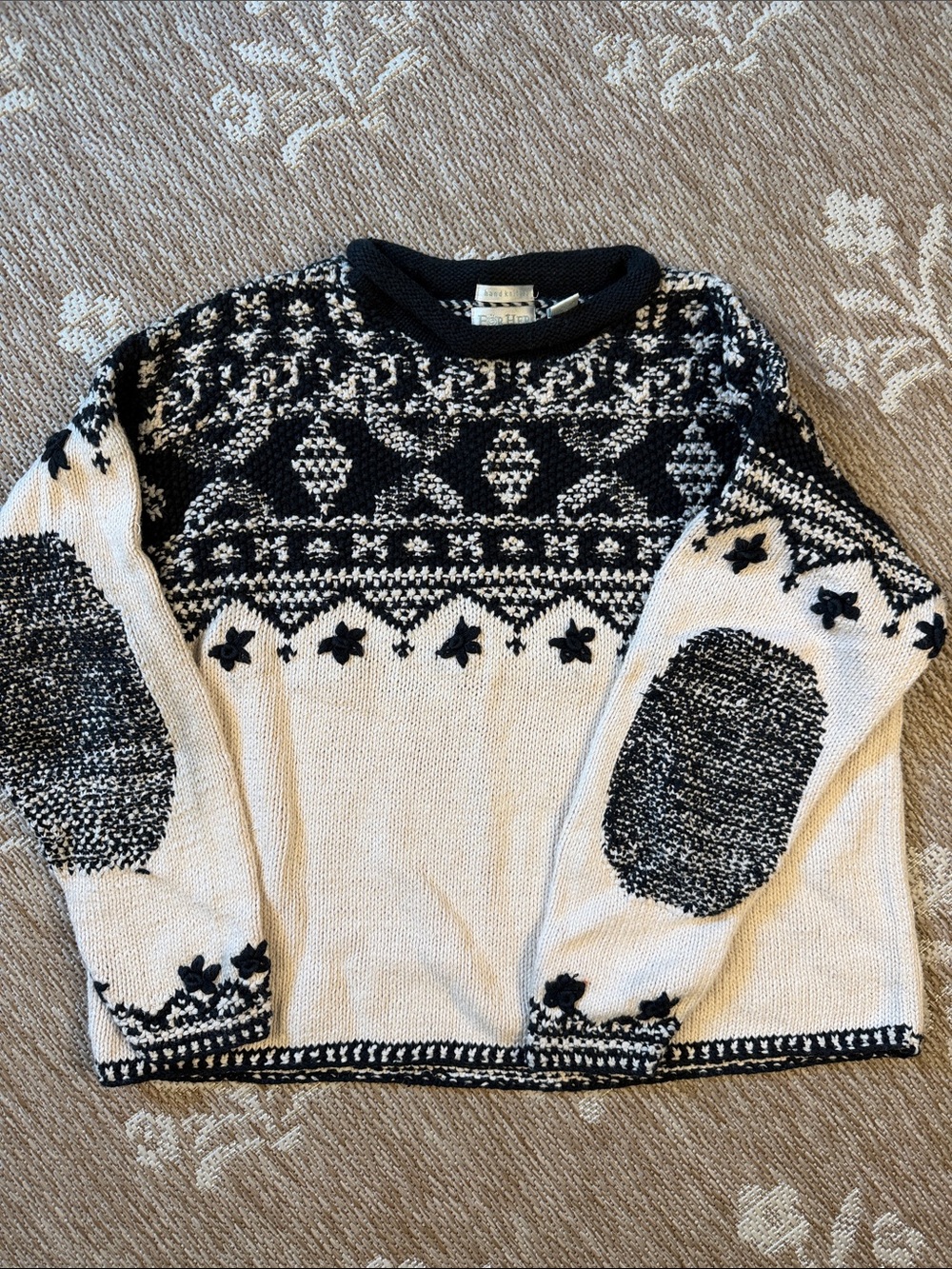 Hand knitted for her Van heusen Black & Cream Nordic Knit Crewneck Sweater